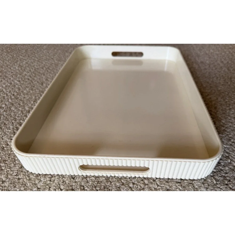 VTG Estee Lauder Cream‎ Vanity Tray Fluted Edge Handles 16x11 Plastic